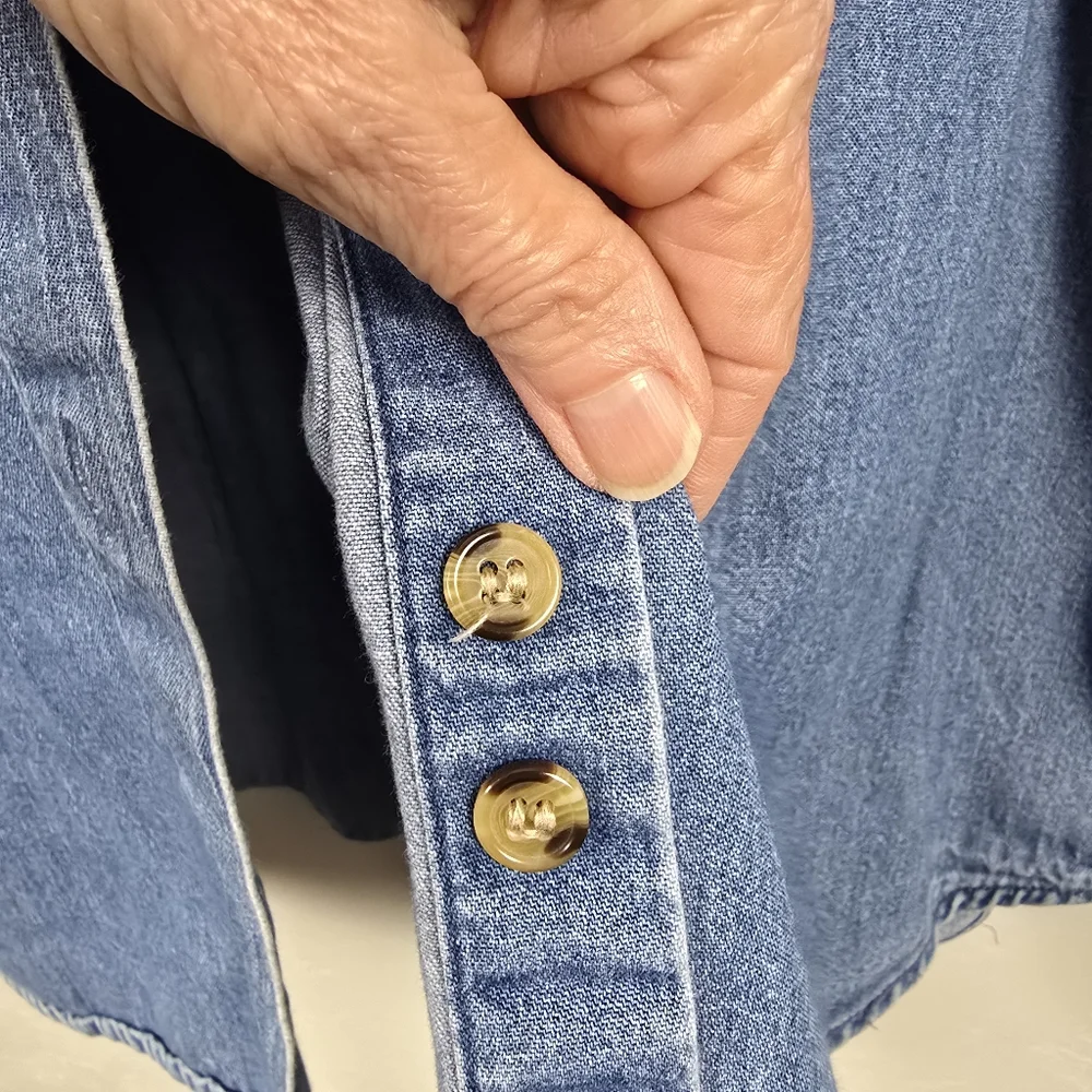 Victoria Jones Woman Denim Chambray Birdhouse Birds Grannycore Vtg Shirt XXL - Picture 10 of 14